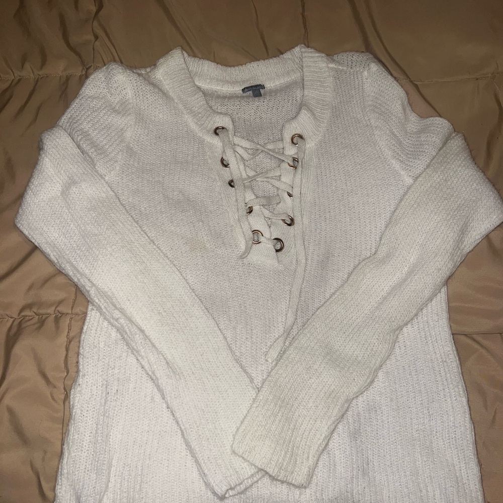 Charlotte Russe Cream Lace-Up Sweater